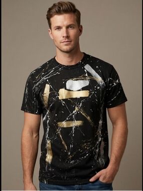 Vintage Royal First Class Black Paint Splatter Graphic SS T-shirt Men's Large